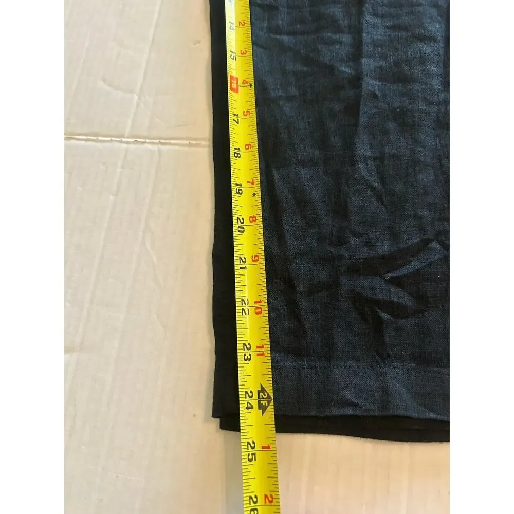 Quince Womens Sz Medium Black European Linen Pants Elastic Waist Cropped Coastal
